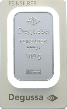 100 Gramm Silberbarren Degussa 999 Feinsilber